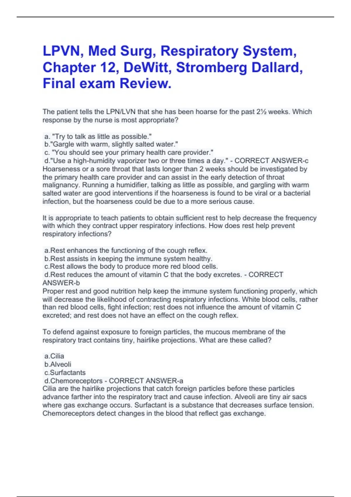 LPVN, Med Surg, Respiratory System, Chapter 12, DeWitt, Stromberg ...