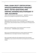 FINAL EXAM CRCST CERTIFICATION &vert; UPDATE&vert;COMPREHENSIVE FREQUENT MOST-TESTED QUESTIONS AND VERIFIED ANSWERS&sol;SOLUTIONS&vert;GET IT 100&percnt; ACCURATE&excl;&excl;