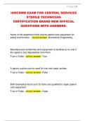 IAHCSMM EXAM FOR CENTRAL SERVICES  STERILE TECHNICIAN  CERTIFICATION BRAND NEW OFFICIAL  QUESTIONS WITH ANSWERS&period;