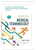 Test Bank - for Quick & Easy Medical Terminology 10th Edition by Peggy C&period; Leonard&comma; All Chapters &vert; Complete Solution &vert; Guide A&plus;