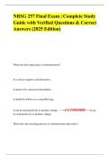NRSG 257 Final Exam &vert; Complete Study Guide with Verified Questions & Correct Answers &lpar;2025 Edition&rpar;