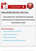 Final Exam&colon; NSG3160 &sol; NSG 3160 &lpar;Latest Update 2025 &sol; 2026&rpar; Health Assessment Guide Questions & Answers &lpar;Verified Answers&rpar; 100&percnt; Guaranteed Pass &vert;Complete