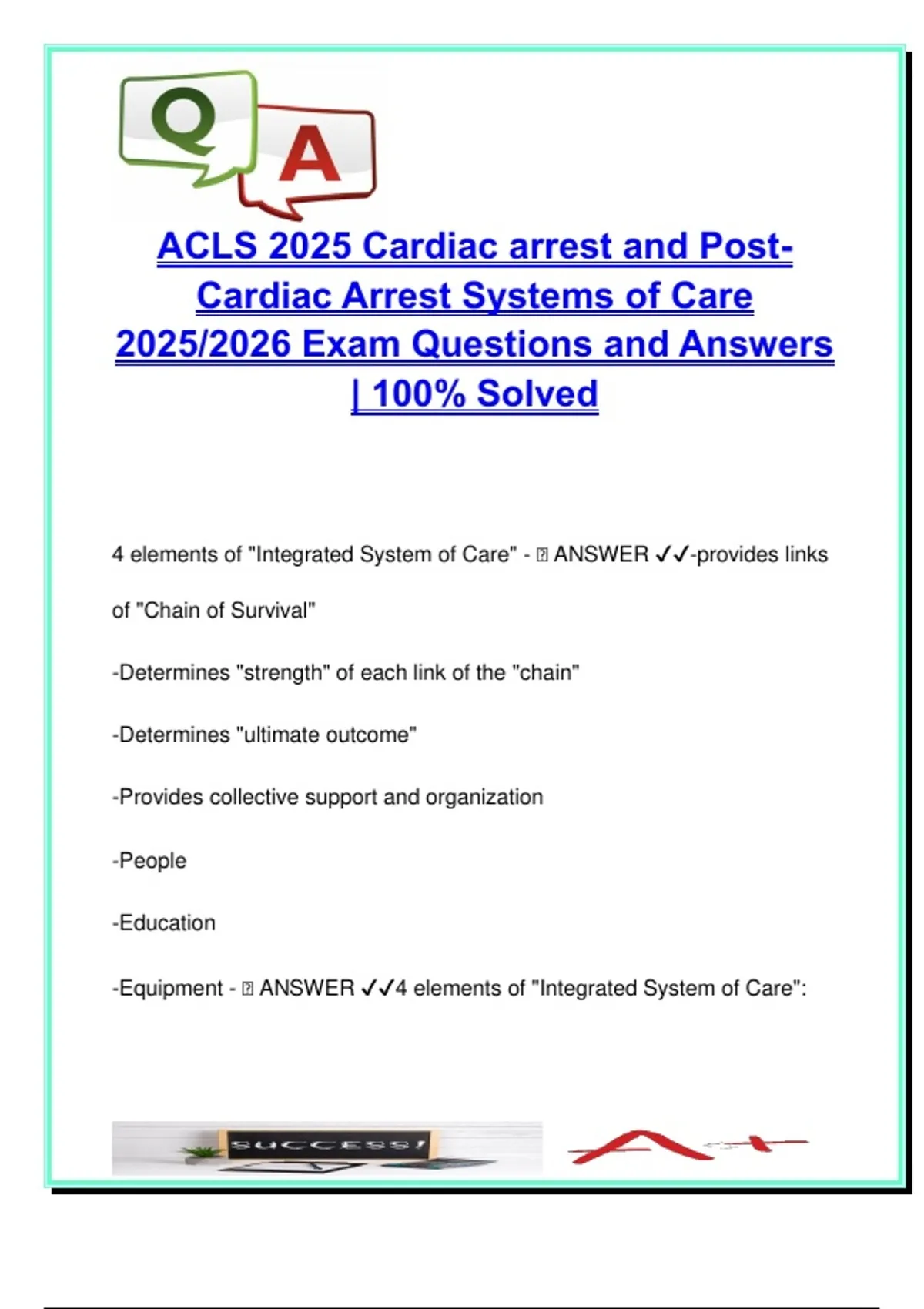 ACLS – Cardiac Arrest & Post-Resuscitation | 2025/2026 Exam | 45 Solved ...