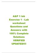 A&P 1 lab Exercise 1 - Lab worksheet Questions and Answers with 100&percnt; Complete Solutions VERIFIED UPDATED&excl;&excl;&excl;&excl; 