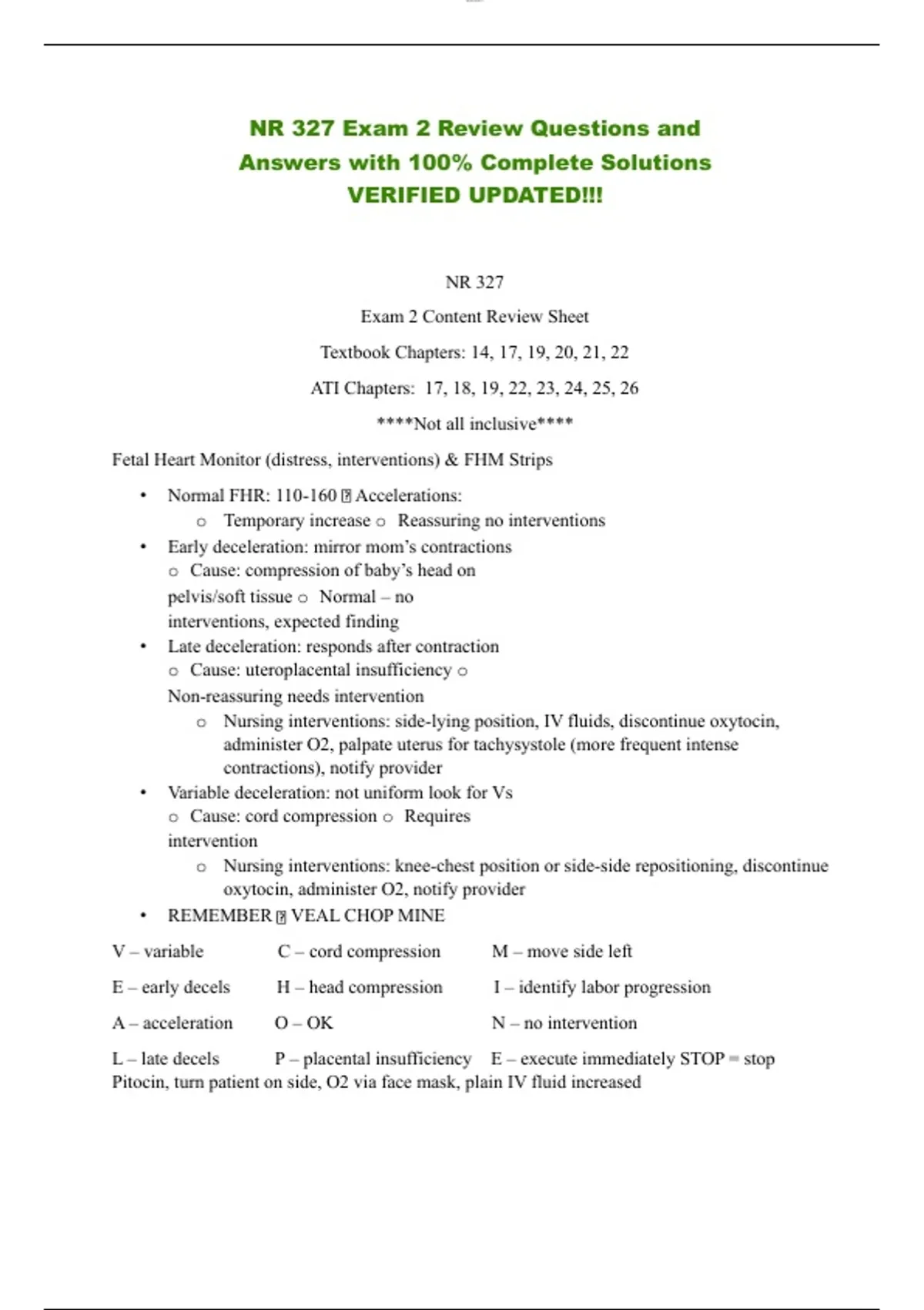 NR 327 Exam 2 Review Questions and Answers with 100% Complete Solutions ...