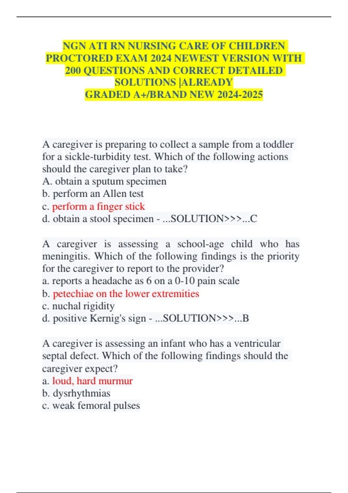 NGN ATI RN Nursing Care of Children Proctored Exam 2024 – Newest ...
