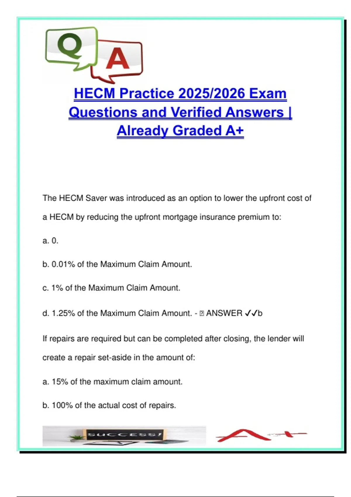 HECM Exam Practice 2025/2026 – 100+ Questions & Answers | Reverse ...