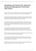 Hospitality and Tourism 2b&colon; Hotel and Restaurant Management Final Exam fully solved 