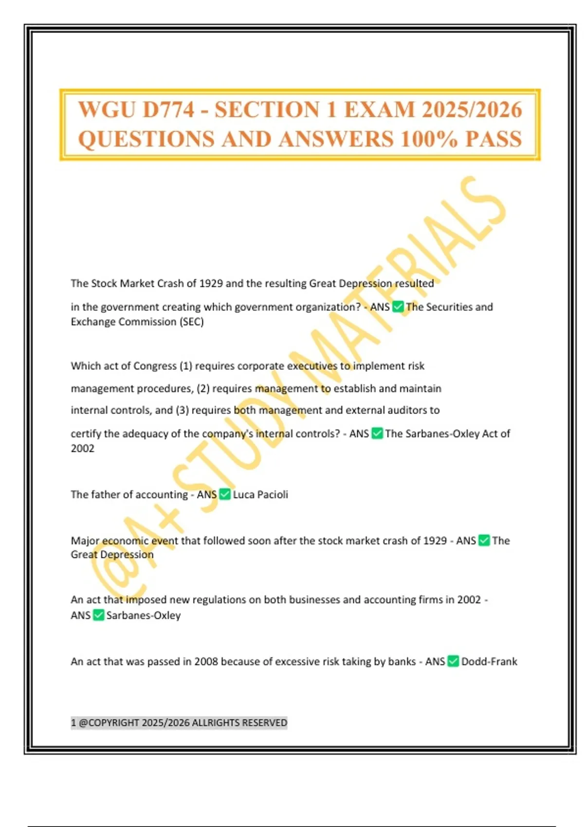 WGU D774 - SECTION 1 EXAM 2025/2026 QUESTIONS AND ANSWERS 100% PASS ...