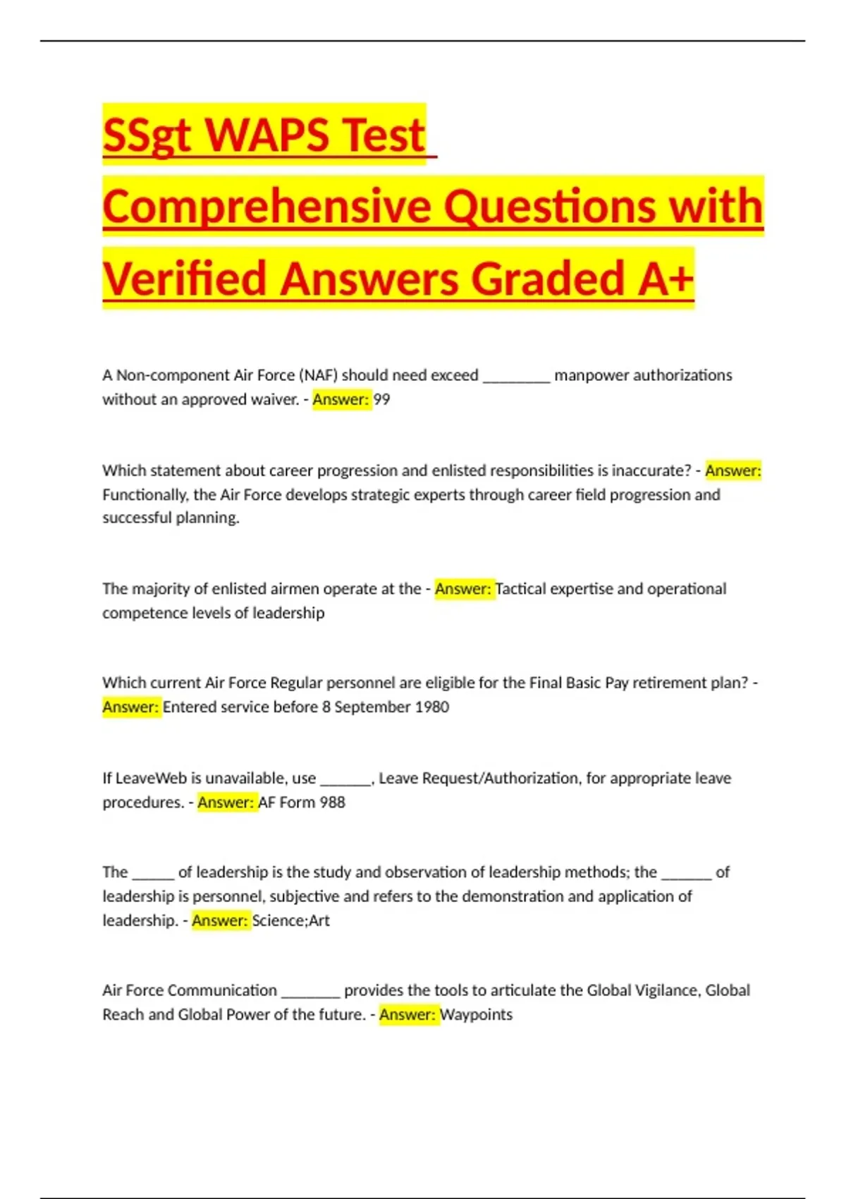 4N051 SSgt WAPS - Full SKT Comprehensive Questions with Verified ...