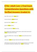 ETSU- Adult Care 1 Final Exam Comprehensive Questions with Verified Answers Graded A&plus;
