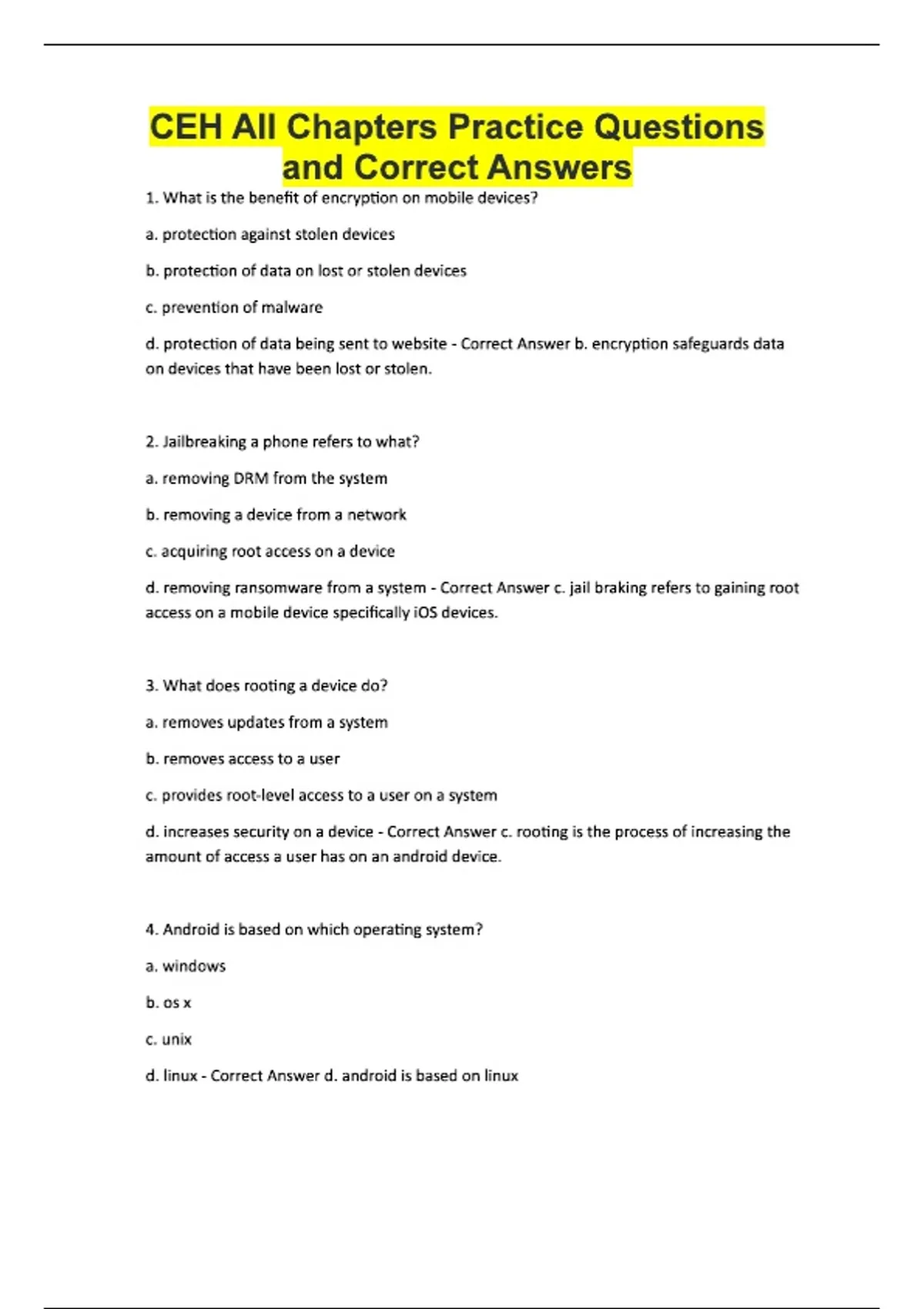 CEH All Chapters Practice Questions and Correct Answers - CEH ...