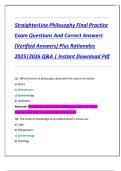 StraighterLine Philosophy Final Practice  Exam Questions And Correct Answers  &lpar;Verified Answers&rpar; Plus Rationales  2025&vert;2026 Q&A &vert; Instant Download Pdf