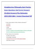 StraighterLine Philosophy Quiz Practice  Exam Questions And Correct Answers  &lpar;Verified Answers&rpar; Plus Rationales  2025&vert;2026 Q&A &vert; Instant Download Pdf