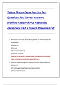 Tattoo Theory Exam Practice Test  Questions And Correct Answers  &lpar;Verified Answers&rpar; Plus Rationales  2025&vert;2026 Q&A &vert; Instant Download Pdf