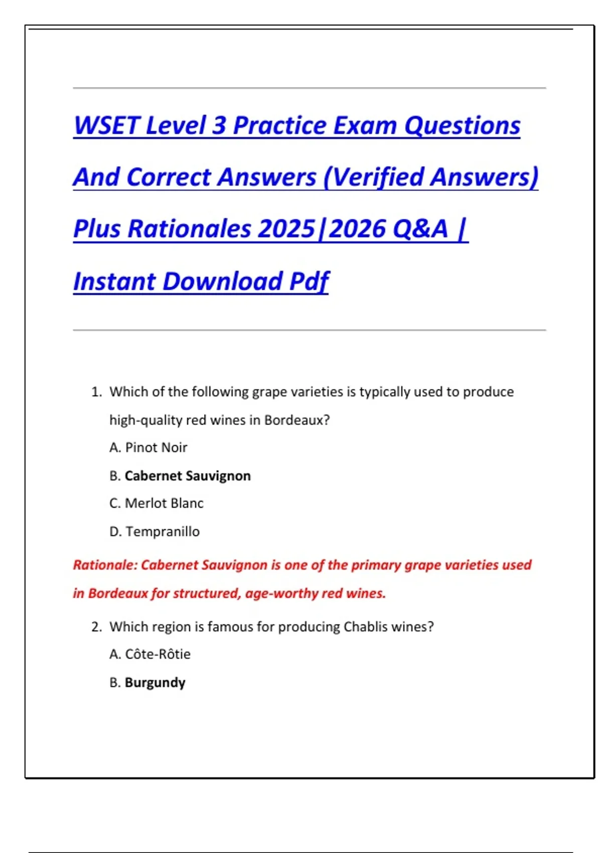 WSET Level 3 Practice Exam Questions And Correct Answers (Verified ...