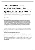 Test Bank Adult Health Nursing Exam 2026 &vert; Verified Questions with Detailed Rationales & Answers A&plus;