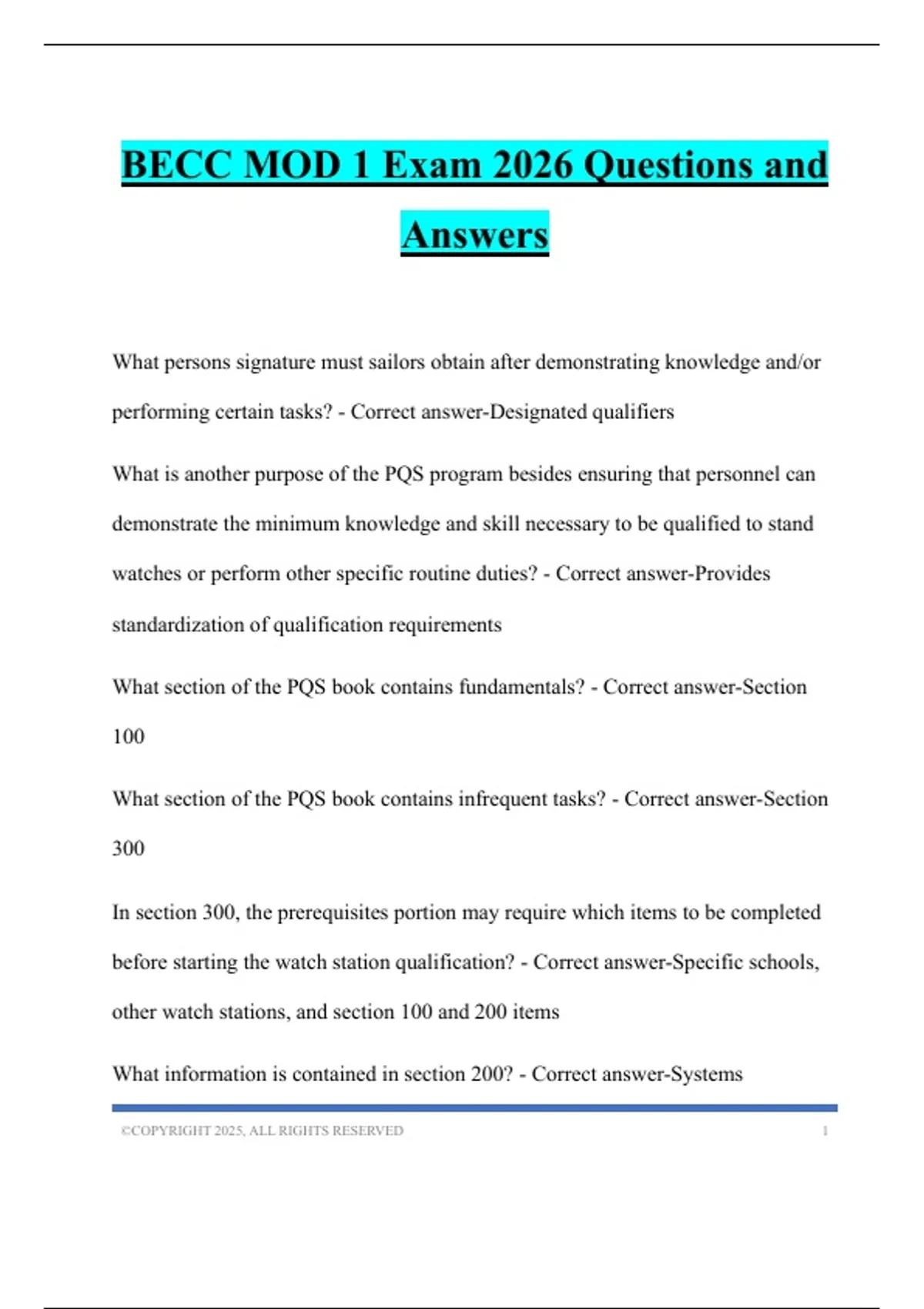 BECC MOD 1 Exam 2026 Questions and Answers - BECC - Stuvia US