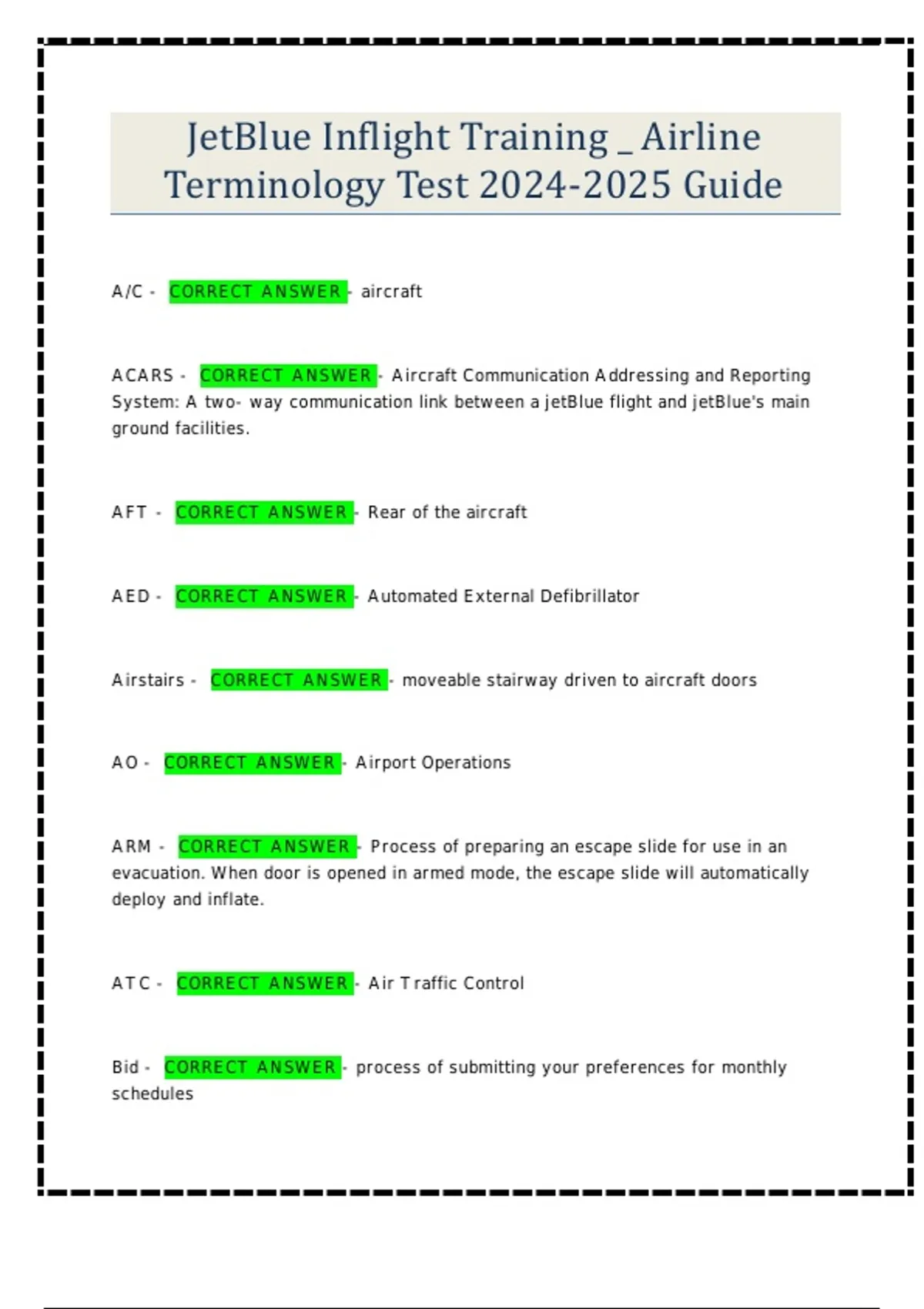 Jetblue Testing JetBlue Inflight Training _ Airline Terminology Test Guide - JetBlue ...