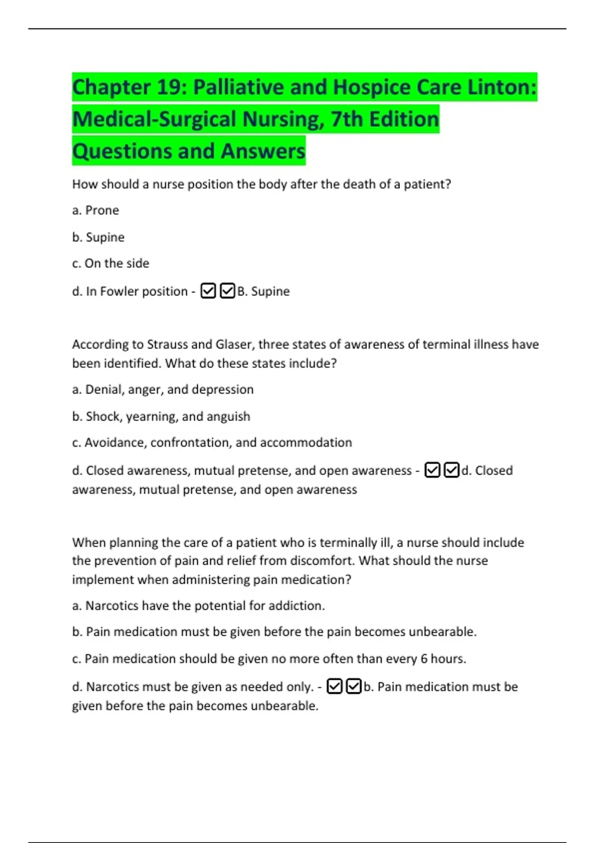 Chapter 19: Palliative and Hospice Care Linton: Medical-Surgical ...