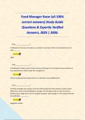 Food Manager Exam &lpar;all 100&percnt; correct answers&rpar; Study Guide Questions & Expertly Verified Answers&comma; 2025 &vert; 2026&period;