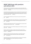  MGMT 3000 Exam with questions well defined 100