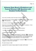 Arkansas State Board of Embalmers and  Funeral Directors LRR Questions with  Detailed Verified Answers