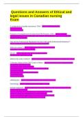  Questions and Answers of Ethical and legal issues in Canadian nursing  Exam