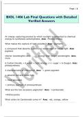 BIOL 1406 Lab Final Questions with Detailed  Verified Answers 