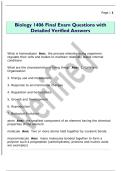 Biology 1406 Final Exam Questions with  Detailed Verified Answers 