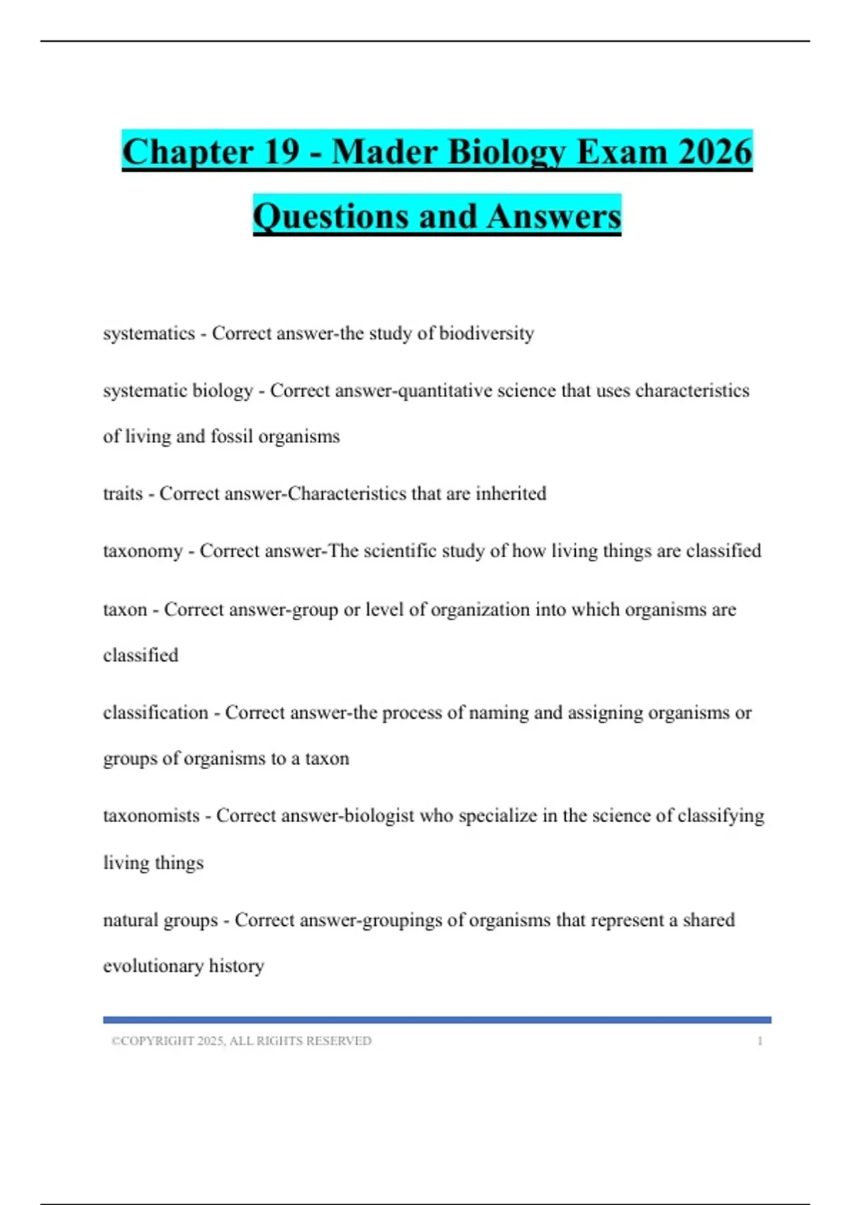 Chapter 20- Mader Biology Part 1 Exam 2026 Questions and Answers ...