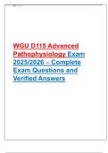 WGU D115 Advanced  Pathophysiology Exam  2025&sol;2026 &ndash; Complete  Exam Questions and  Verified Answers