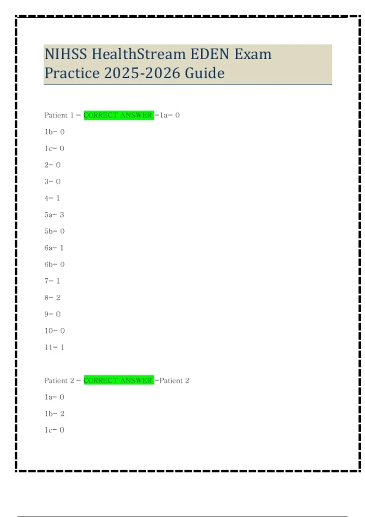 NIHSS HealthStream EDEN Exam Practice Guide - HealthStream - Stuvia US