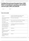 Certified Pennsylvania Evaluator Exam &lpar;CPE&rpar; EXAM comprehensive questions and verified answers&vert; get it 100&percnt; ACCURATE&excl;&excl;