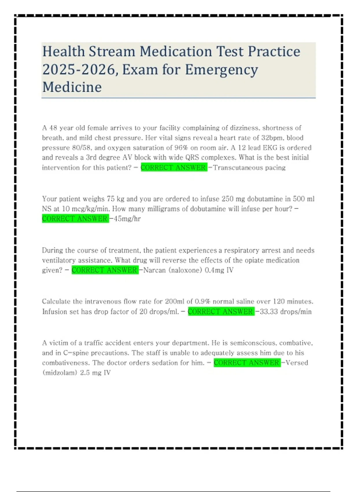 Examination Stream Health Stream Medication Test Practice , Exam for Emergency Medicine ...