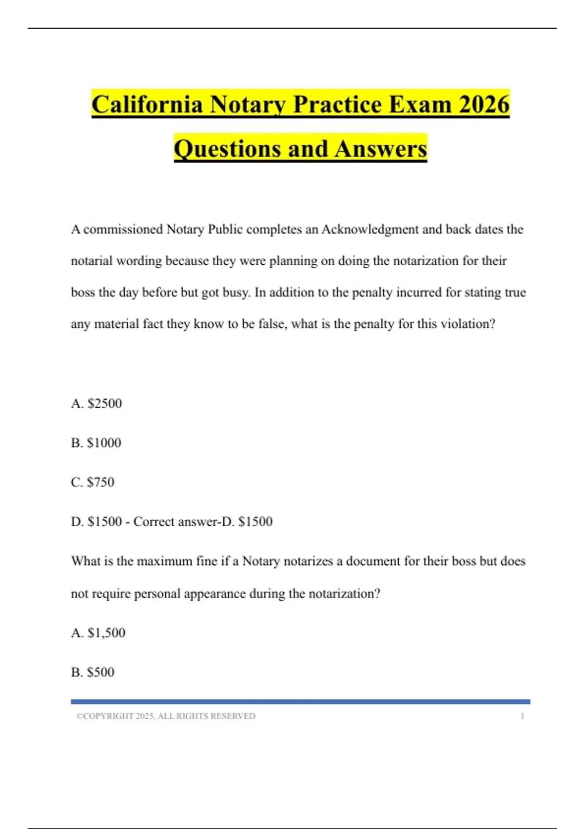 California Notary Practice Exam 2026 Questions and Answers - California ...