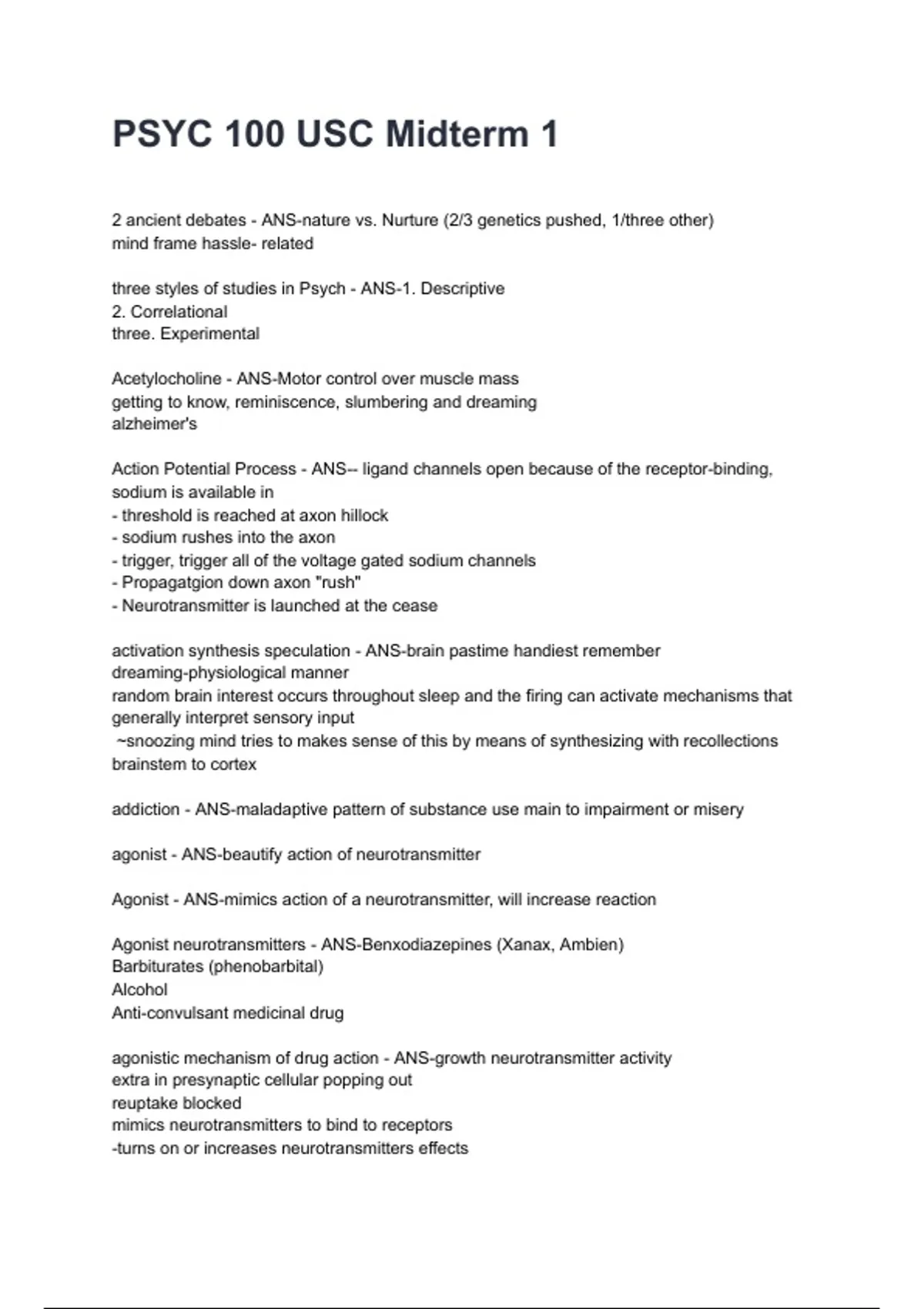 PSYC 100 USC Midterm 1 NEWEST 2026/2027 ACTUAL EXAM COMPLETE QUESTIONS ...