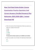 New York Real Estate Broker License  Examination Practice Questions And  Correct Answers &lpar;Verified Answers&rpar; Plus  Rationales 2025&vert;2026 Q&A &vert; Instant  Download Pdf