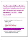 New York Artificial Intelligence Technician  Certification Practice Exam Questions And  Correct Answers &lpar;Verified Answers&rpar; Plus  Rationales 2025&vert;2026 Q&A &vert; Instant  Download Pdf 