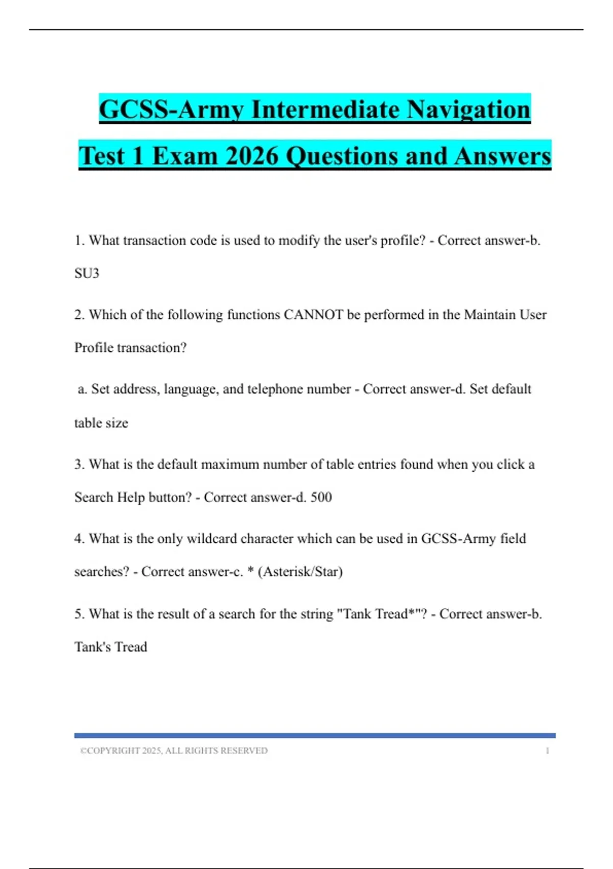 GCSS-Army Intermediate Navigation Test 1 Exam 2026 Questions and ...