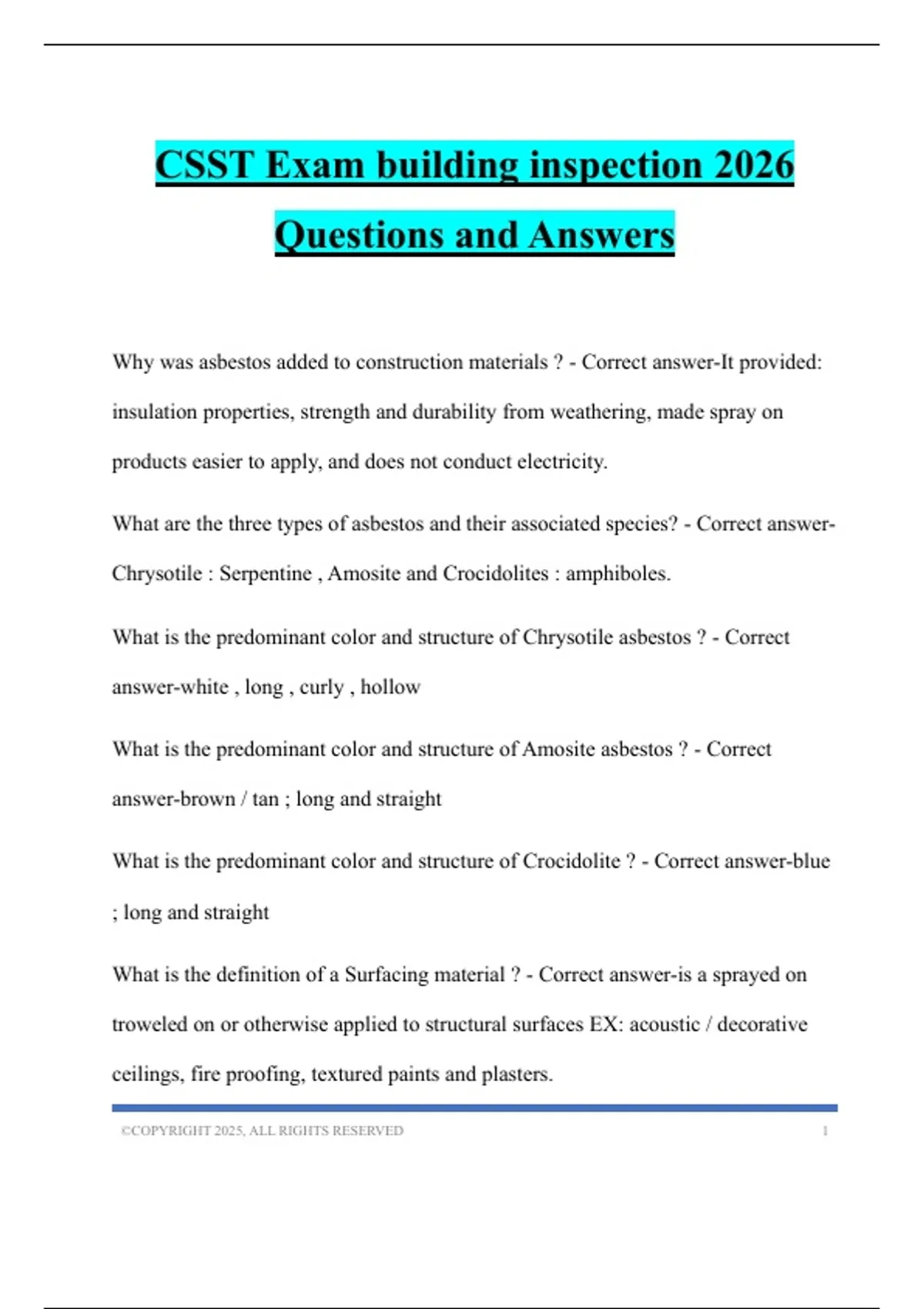 CSST Exam building inspection 2026 Questions and Answers - Csst - Stuvia US