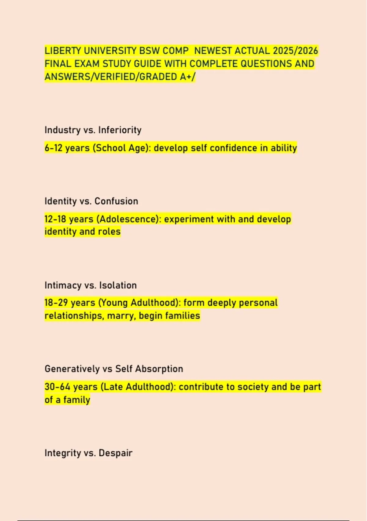 LIBERTY UNIVERSITY BSW COMP NEWEST ACTUAL 2025/2026 FINAL EXAM STUDY ...