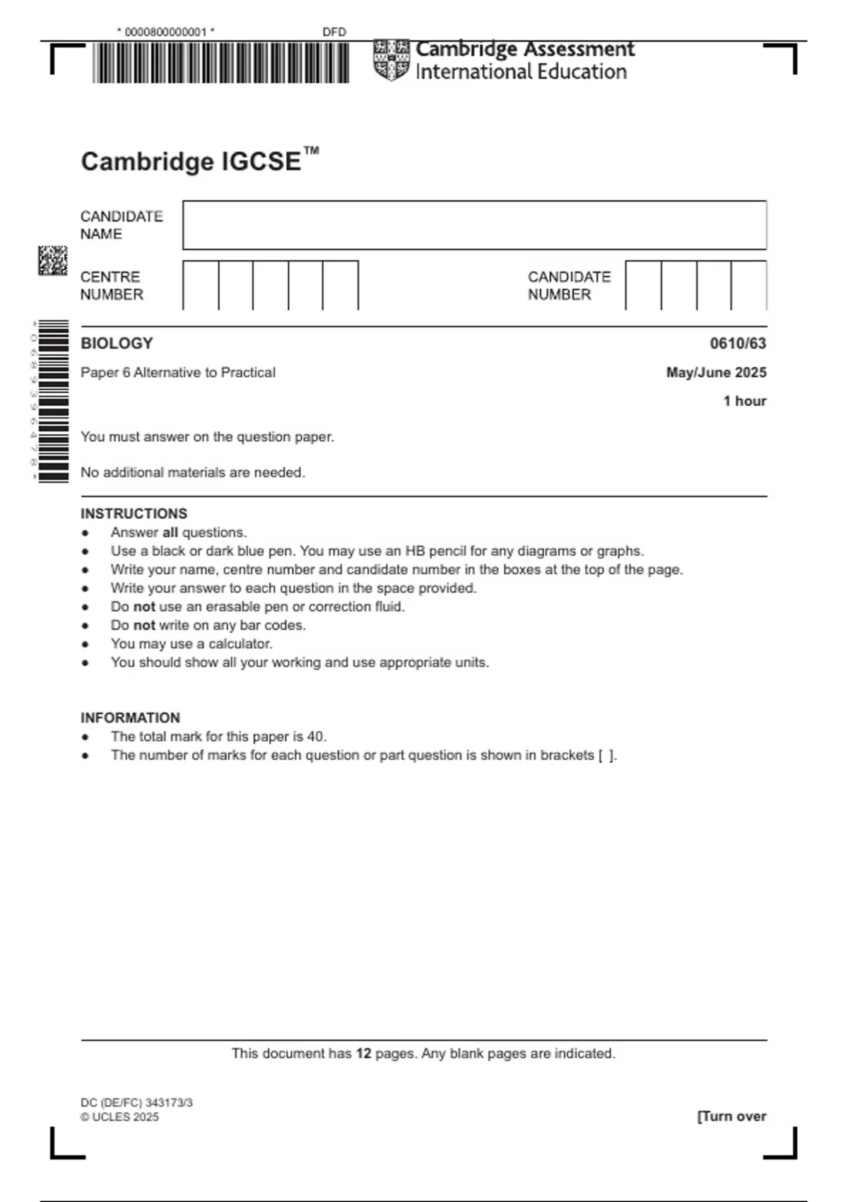 Biology - 0610 - 17 different versions actual exam papers - Multiple ...