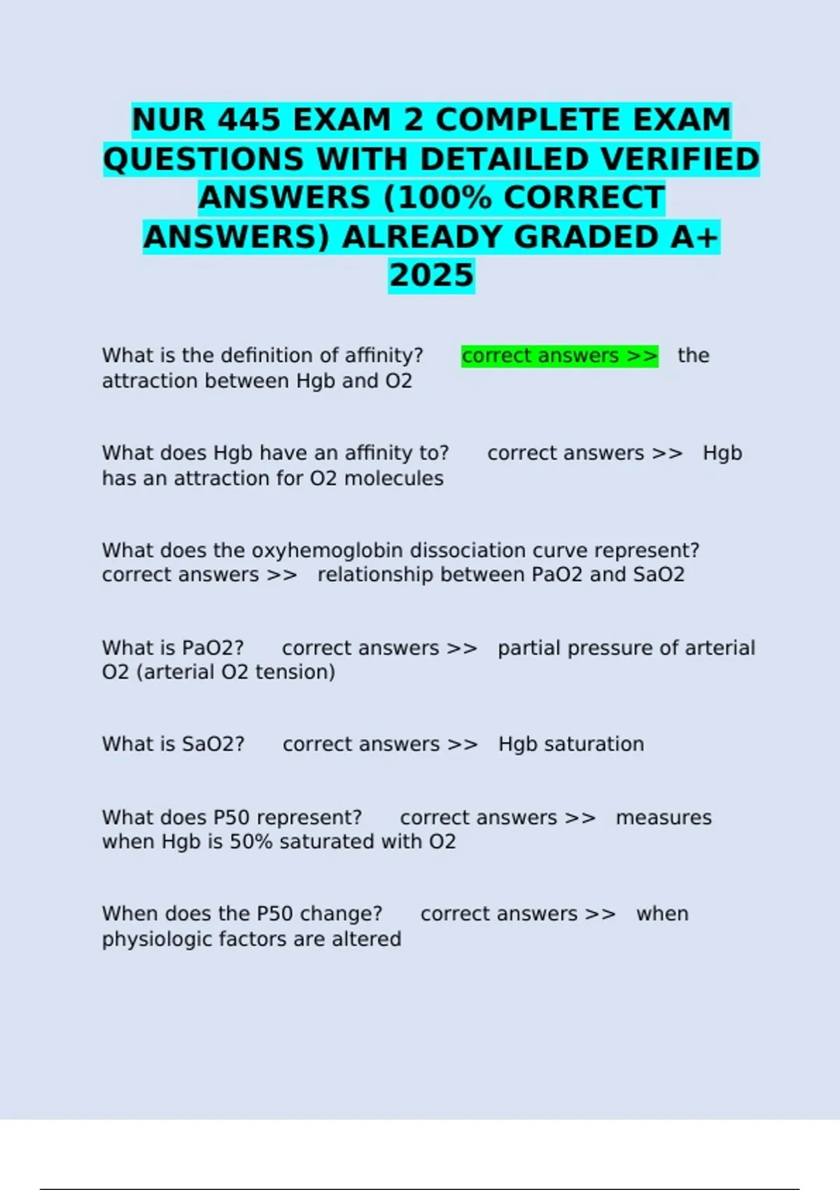 NUR 445 EXAM 2 COMPLETE EXAM QUESTIONS WITH DETAILED VERIFIED ANSWERS ...