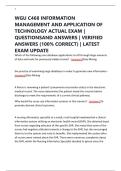 WGU C468 INFORMATION MANAGEMENT AND APPLICATION OF TECHNOLOGY ACTUAL EXAM &vert; QUESTIONSAND ANSWERS &vert; VERIFIED ANSWERS &lpar;100&percnt; CORRECT&rpar; &vert; LATEST EXAM UPDATE
