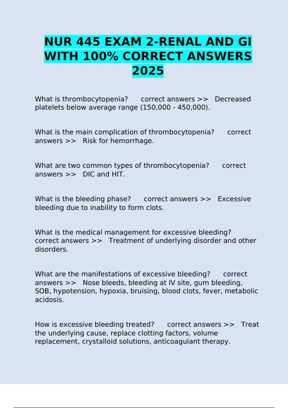 NUR 445 EXAM 2-RENAL AND GI WITH 100% CORRECT ANSWERS 2025 - NUR 445 ...