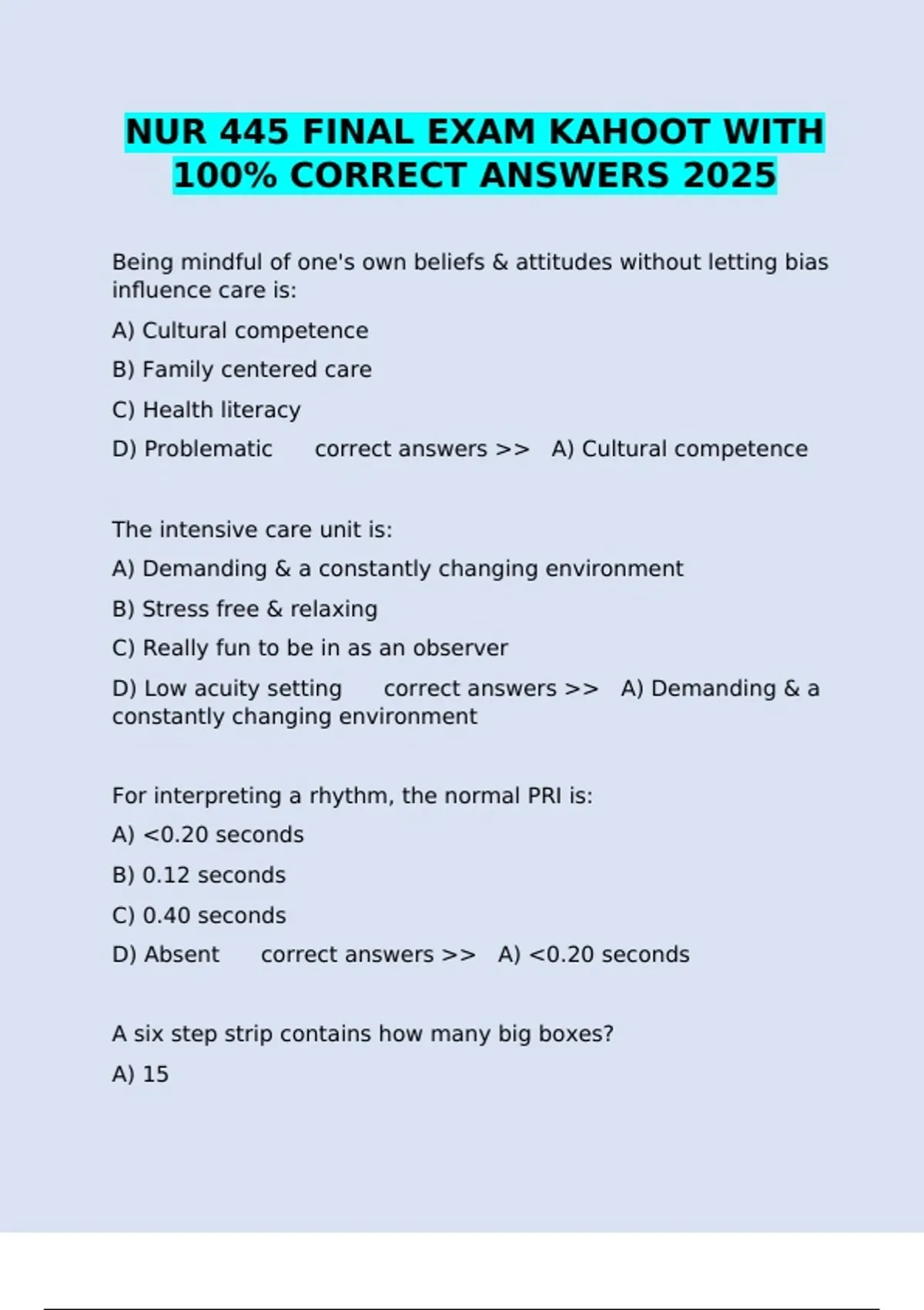 NUR 445 FINAL EXAM KAHOOT WITH 100% CORRECT ANSWERS 2025 - NUR 445 FINA ...