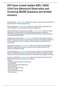 DCF Exam &lpar;Latest Update 2025 &sol; 2026&rpar; Child Care Behavioral Observation and Screening &lpar;BOSR&rpar; Questions and Verified Answers