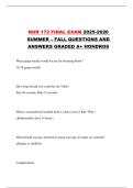 NUR 172 FINAL EXAM 2025-2026 SUMMER &ndash; FALL QUESTIONS AND ANSWERS GRADED A&plus; HONDROS