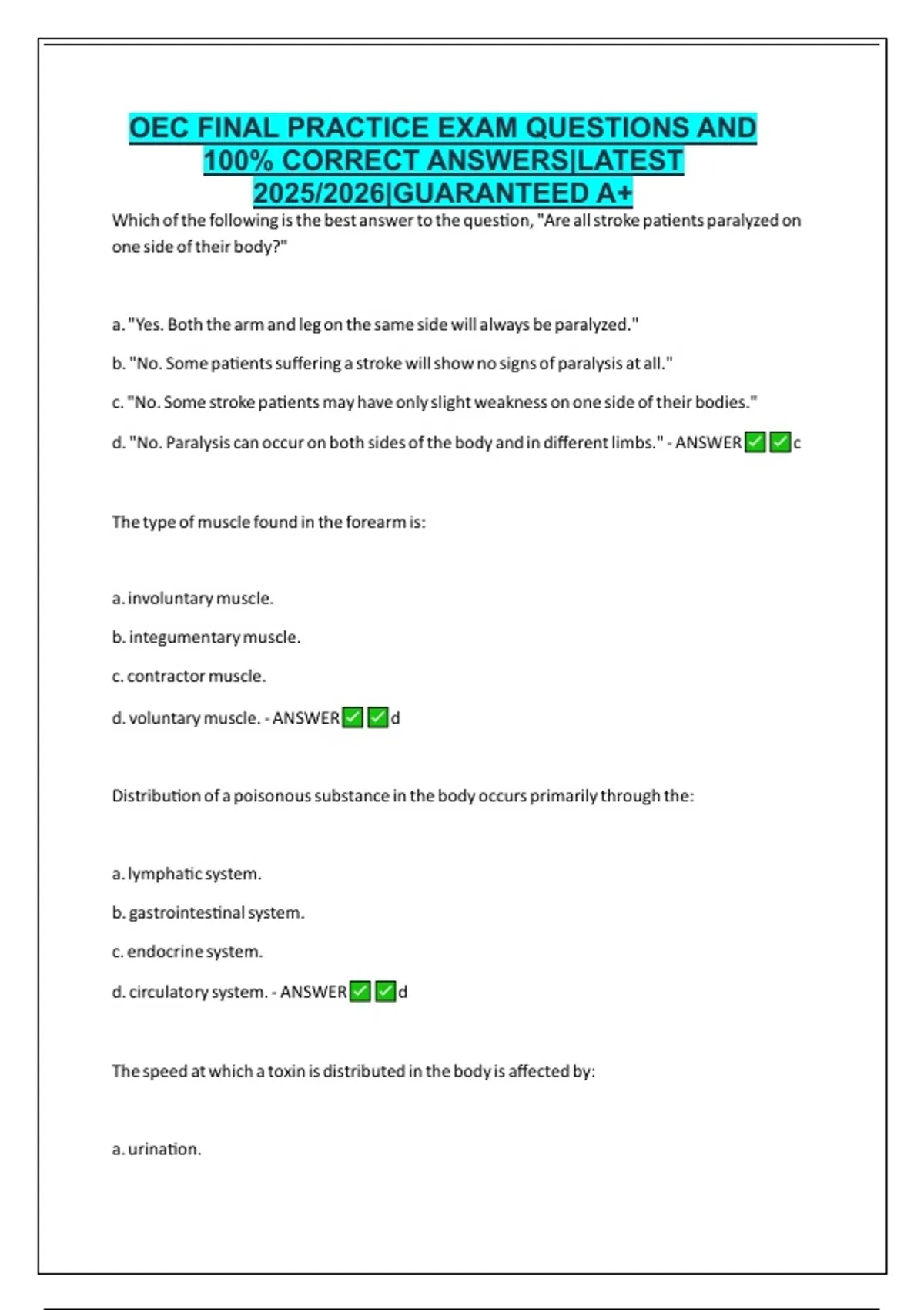 OEC FINAL PRACTICE EXAM QUESTIONS AND 100% CORRECT ANSWERS|LATEST 2025/ ...